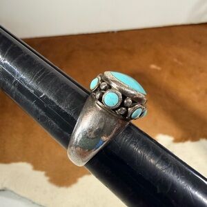 Turquoise and Silver, 925 Sterling, Southwest Statement Ring size 8